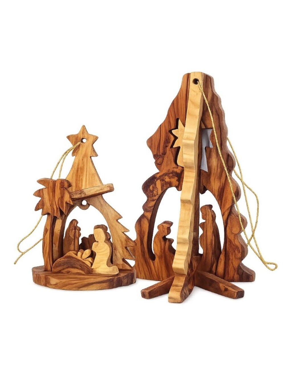 Hand Carved Olive Wood Nativity Scene Set 2 Christmas Holy Family Ornaments